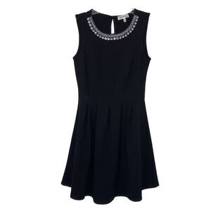 MONTEAU sz XS Black Sleeveless Fit & Flare Jeweled Bling Neckline LBD Dress